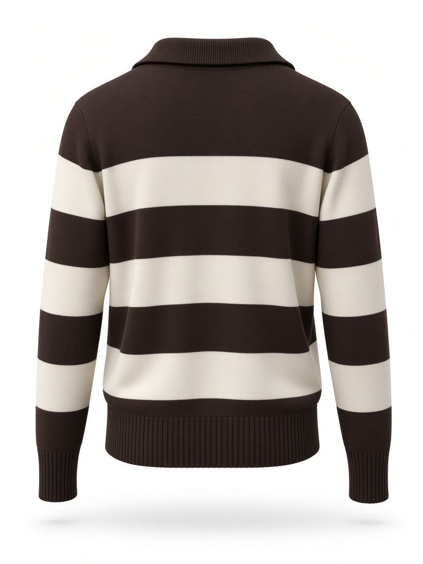 Dámsky pruhovaný POLO pulóver SHEEP FASHION MILK CHOCOLATE Hnedý s.WEAR 2